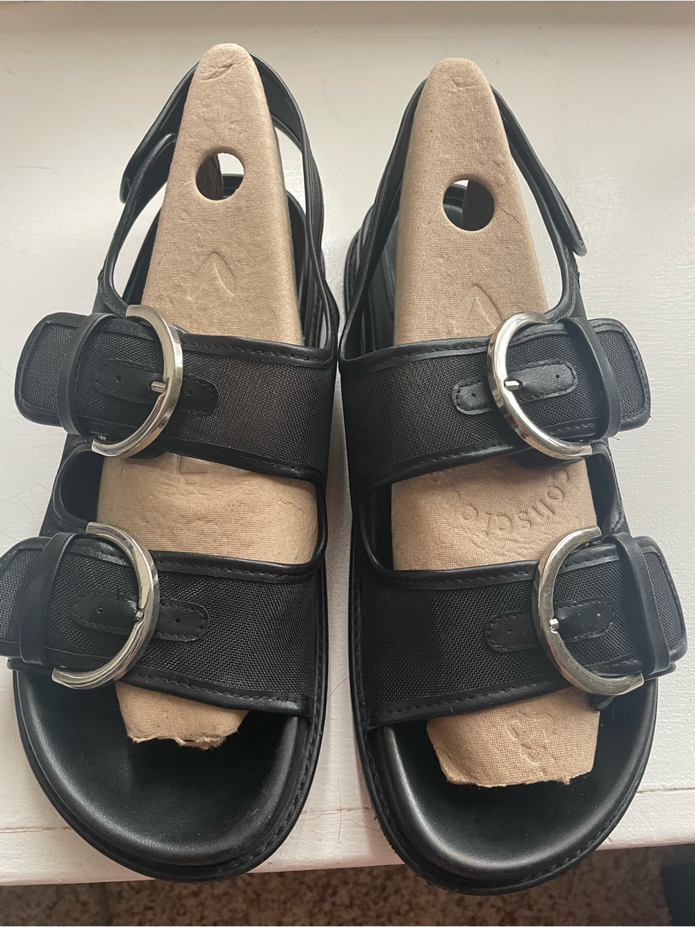 Zara Black Double Buckle Slingback Sandals